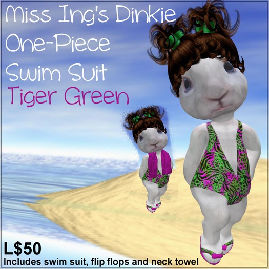Miss Ing's Dinkie One Piece Swim Suit Tiger Green Set