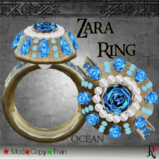 Second Life Marketplace Zara Ocean Aquamarine & Blue Topaz Gold Ring