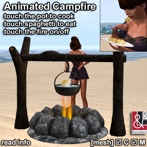 Animated Campfire with pot & spaghetti set