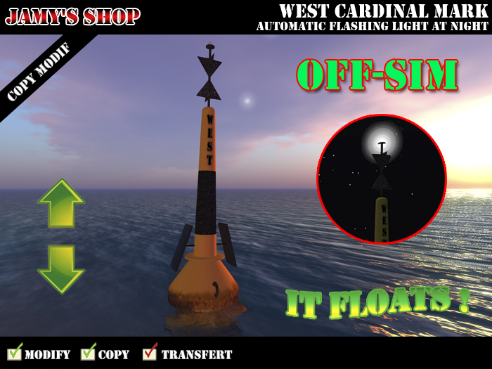 SEA MARKS - West Cardinal Mark OFF SIM (floating and flashing)