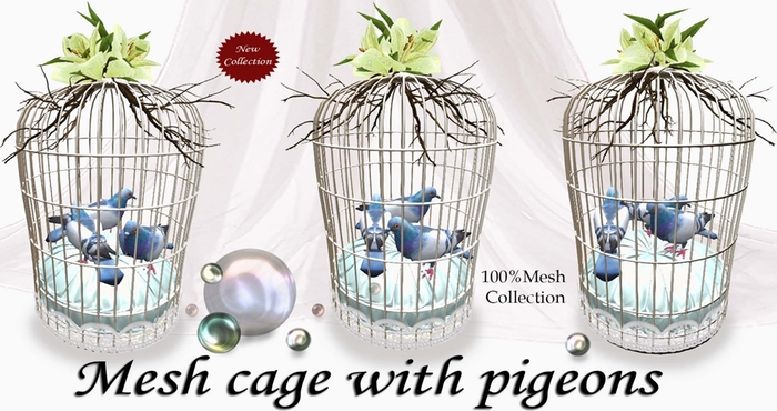 Mesh cage with pigeons [Cream]