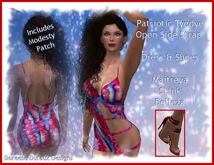 4TH OF JULY PATRIOTIC TYE DYE OPEN SIDE STRAP DRESS