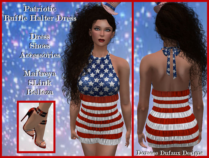 4TH OF JULY PATRIOTIC HALTER RUFFLE DRESS & ACCESSORIES