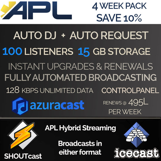 Second Life Marketplace Apl Audio Full Auto Dj 100 Listeners 4 Week Save 10