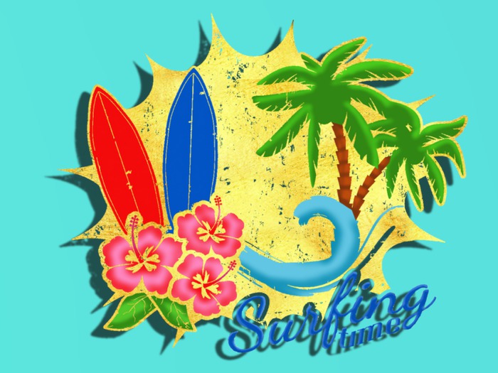 Beach Art Palm Surf time Gold & COLORS 2 Versions