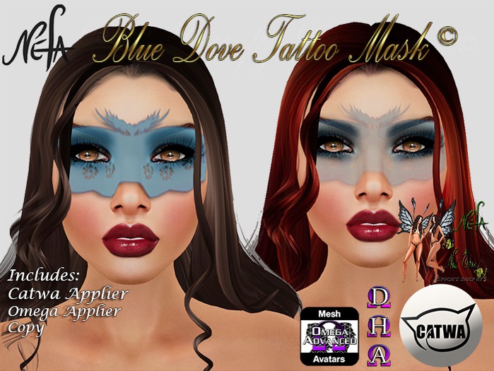 NEFA 175OC Blue Dove Tattoo Mask Omega/Catwa Hud Boxed