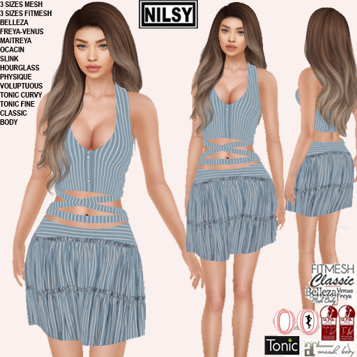 NILSY STRIPE HALTER TOP AND SKIRT,ALL BODIES