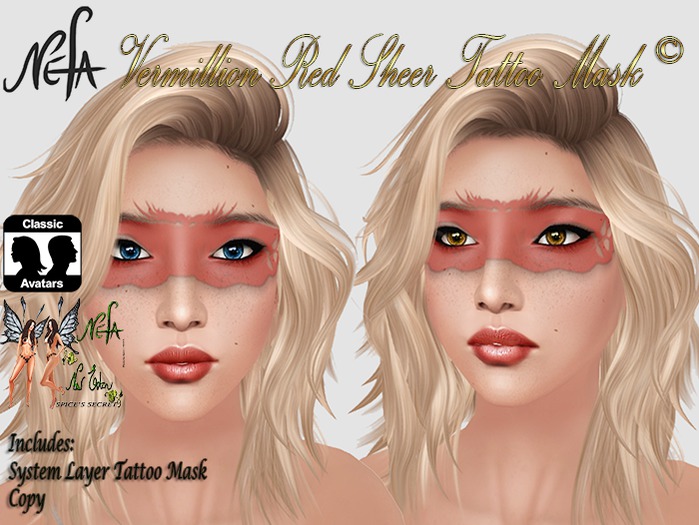 NEFA 177 Vermillion  Red Sheer Tattoo Mask  bx