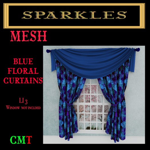 Blue FLORAL CURTAINS /PELMET