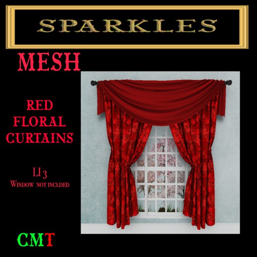 RED FLORAL CURTAINS /PELMET
