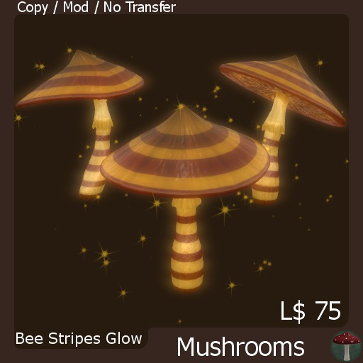 Bee Stripes Glow Mushrooms (Mesh / Materials / Particles)