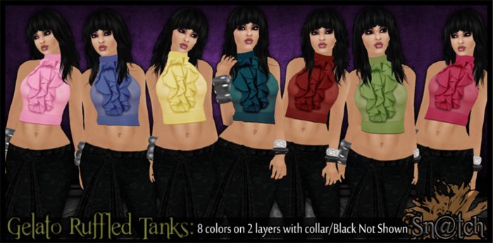 :::Sn@tch Gelato Ruffled Halter Tanks:::