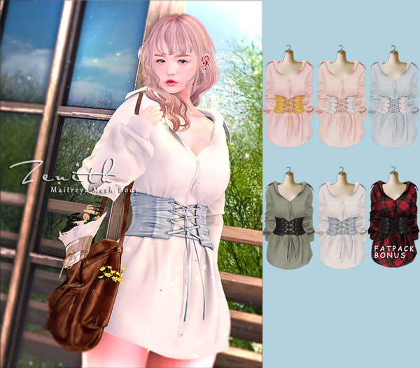=Zenith=Long Shirt with Corset Belt (FATPACK) -Maitreya