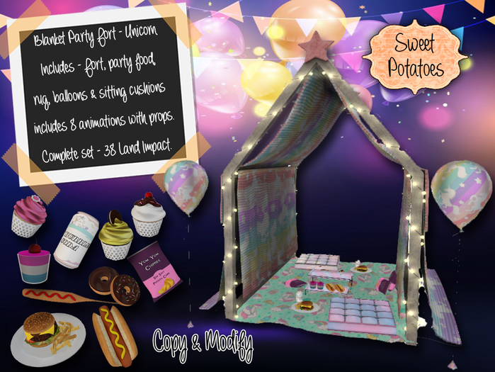 Second Life Marketplace Blanket Party Fort for Kids & Teens Unicorn