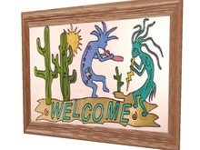 Western Art Kokopelli Desert Welcome Native American Farm Country framed 3D Wall Decal on 1 Prim Ready to Hang Copy/Mod