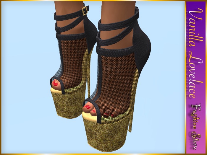 LOVELACE High Platform Heels BLACK & GOLD (MAITREYA)