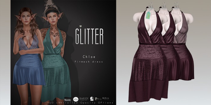 GLITTER CHLOE Ftmesh Dress Wine 3 patterns with hud
