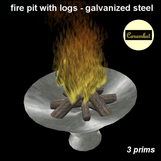 fire pit with logs - galvanized steel