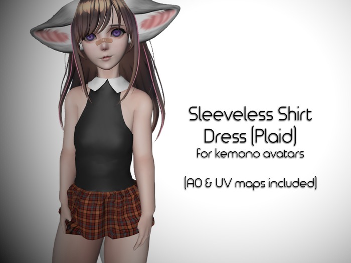 Kemono Sleeveless Shirt Dress (Plaid)