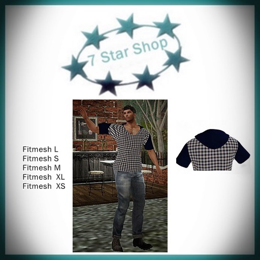 Star blue checked  Mens  t-Shirt