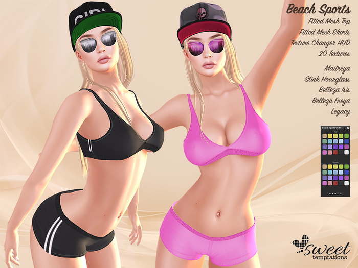 ST :: Beach Sports Outfit- Maitreya, Belleza (I, F), Slink (H), Legacy- 20 Textures. Mix & Match