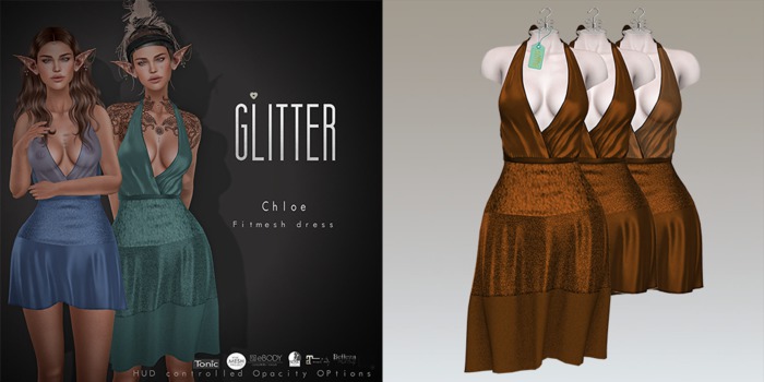 GLITTER CHLOE Fitmesh Dress Bronze 3 patterns with hud