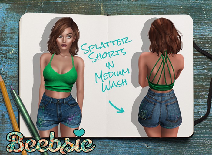 Beebsie High Rise Denim Shorts Medium Splatter