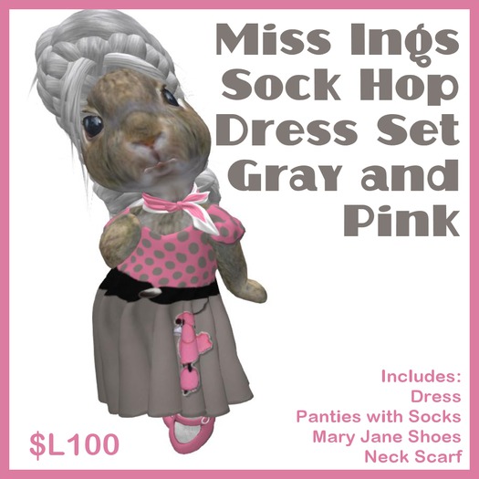Miss Ing's Dinkie Sock Hop Dress Set Gray and Pink
