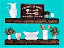 WESTERN WALL HANGING ART HOME DECOR Kitchen Shelf "FRIENDS & FAMILY" Plant, Dishes Country Home Design 3D DECAL Style