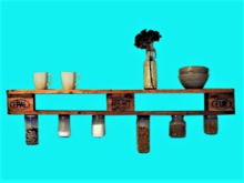 WESTERN WALL ART HOME DECOR Reclaimed Wood Kitchen Spice Shelf & Cups Country Home Design 3D DECAL Style on 1 PRIM