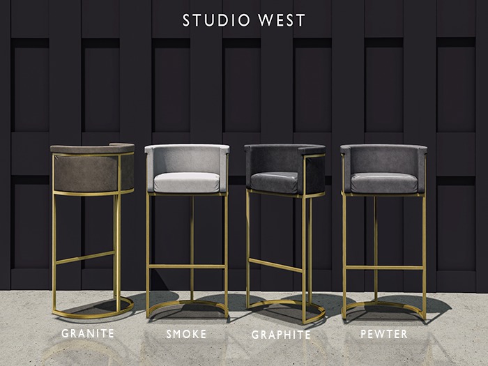 STUDIO WEST / Wester Barrelback Leather Stool - Graphite