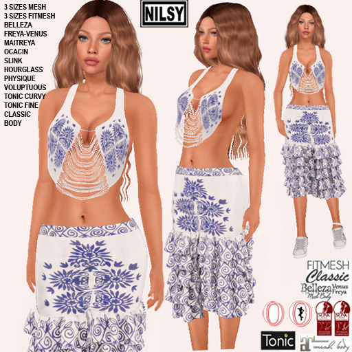 NILSY STRINGY TOP AND RUFFLED SKIRT,ALL BODIES