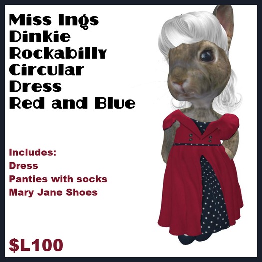 Miss Ing's Dinkie Rockabilly Circular Dress Set Red and Blue