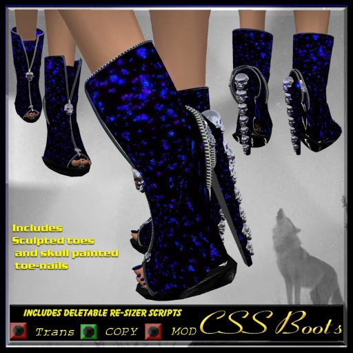 CSS Punkie Blue, Skulls Ladies Boots