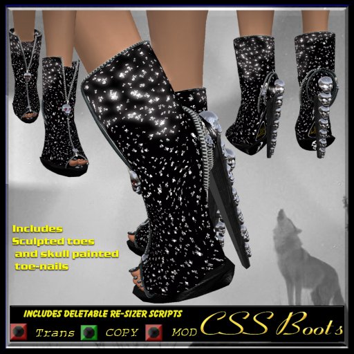 CSS Punkie White Skull & Bones Ladies Boots