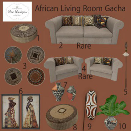 Bee Designs African Living Room Gacha 4 armchairs RARE