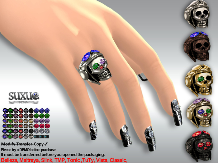 [SuXue Mesh] Bento & Classic Rings Skull Biker Hud Female