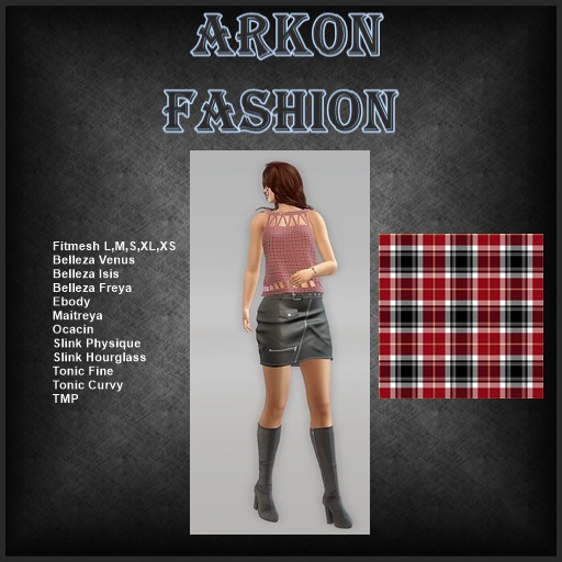 Outfit Leather Skirt&Top red plaid