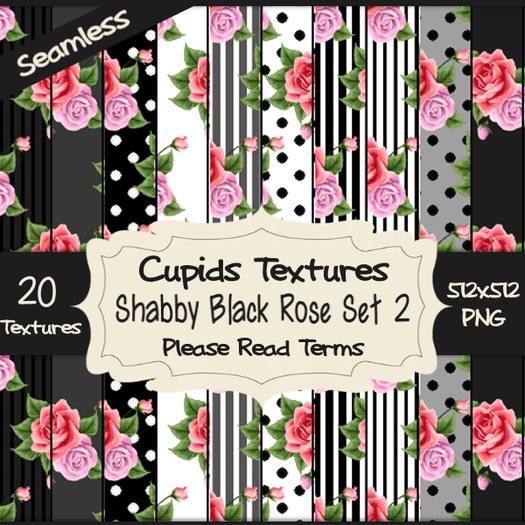 *Cupids Textures * 20 SHABBY BLACK ROSE SET 2