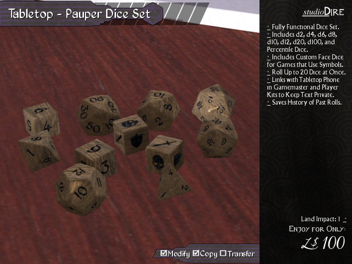 /studioDire/ Tabletop - Pauper Dice Set