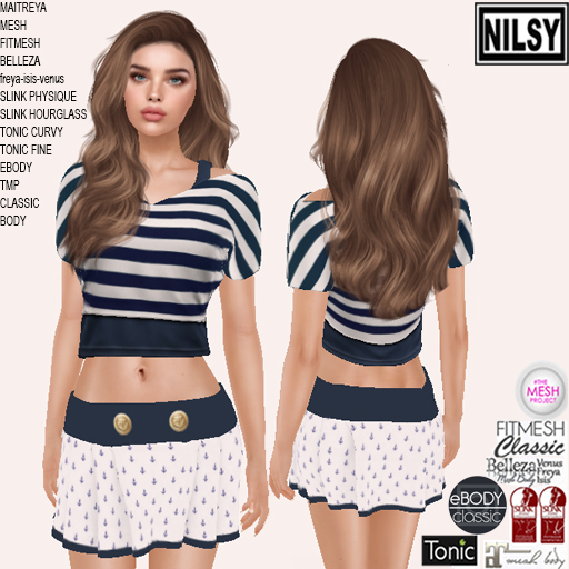 NILSY MARINE TOP AND PLEATED  SKIRT,ALL BODIES