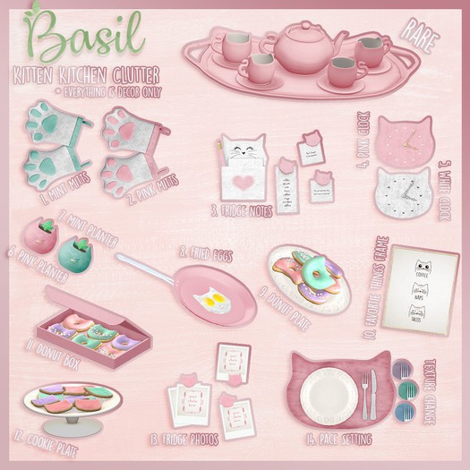 [BASIL] Kitten Kitchen Clutter // Kitten Tea Set - RARE