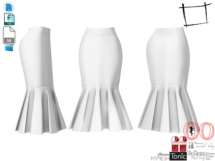 Dae Obj FBX For Pleated Bottom Mermaid Skirt Maitreya, Voluptuous, Belleza, Tonic