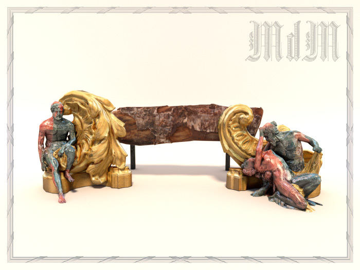 Andirons Rocaille - Gold plated Brass and Bloodstone