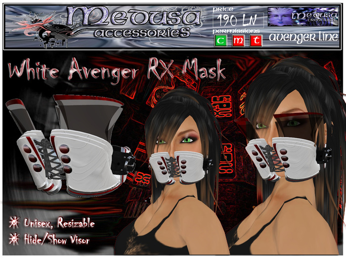~ Medusa Accessories ~ White Avenger RX Mask (Boxed)