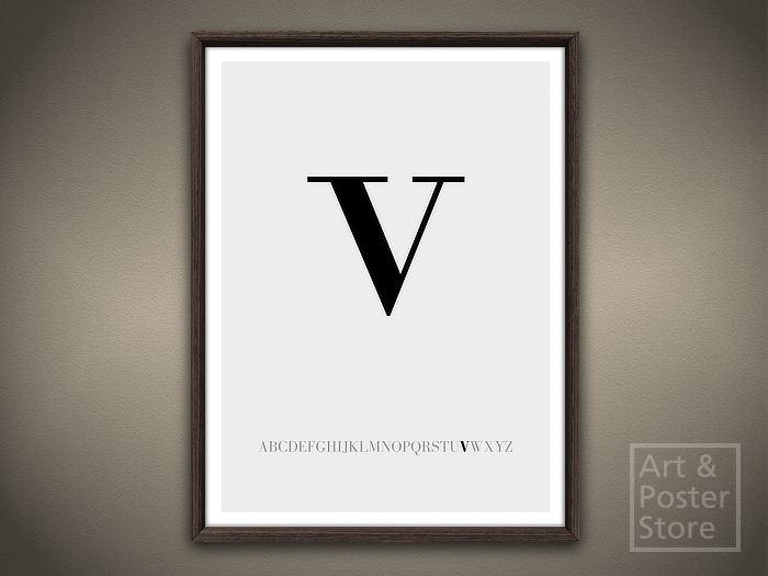 Lower Case Letter v | Typography Poster | Mesh Framed with 6 texture options
