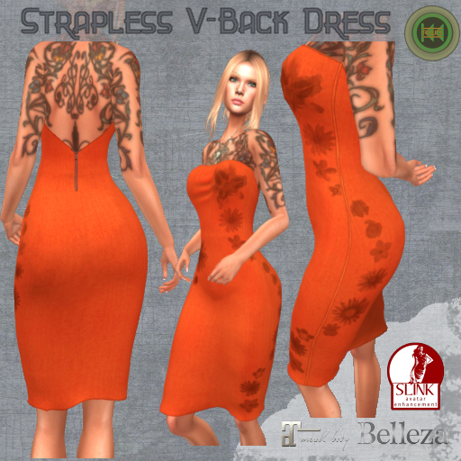 RWD - Strapless V-Back Dress - Orange