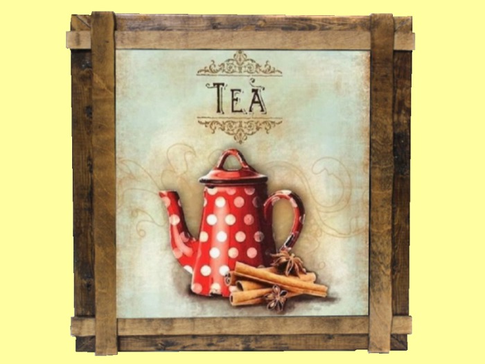 WESTERN WALL ART DECOR Vintage  Frame Red Tea Pot Hang Picture