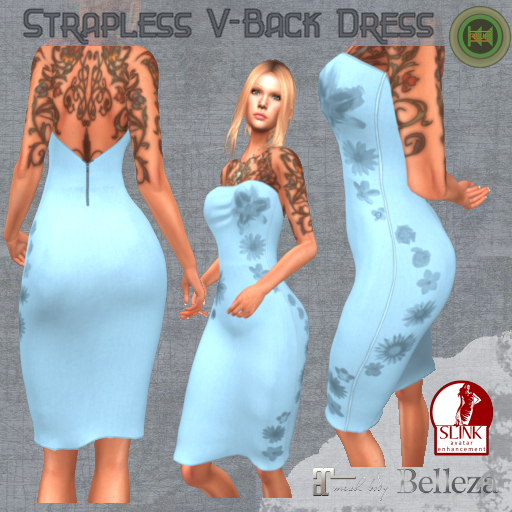 RWD - Strapless V-Back Dress - Light Blue