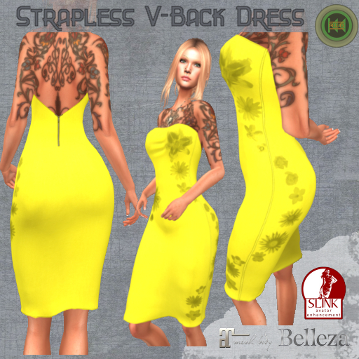 RWD - Strapless V-Back Dress - Bright Yellow